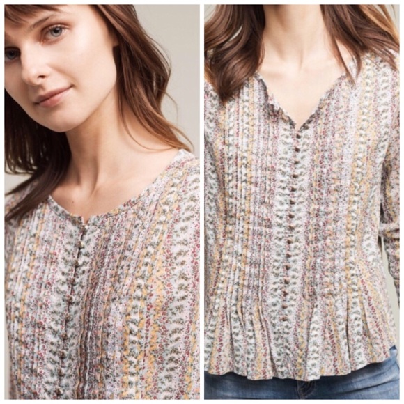 Anthropologie Tops - Anthropologie Maeve Gelise Pleated Floral Blouse S
